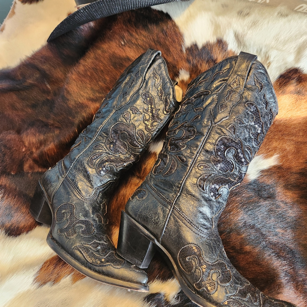 Corral Black Embroidered Sequin Inlay Cowboy Boot… - image 6